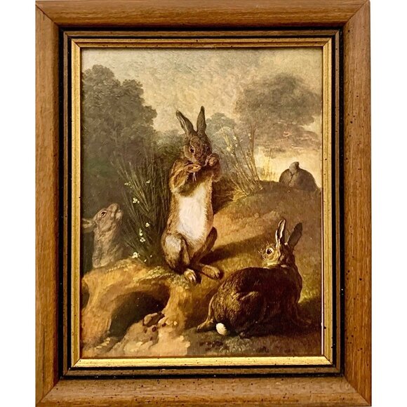 Print of The Rabbits by Desportes Vintage Miniature Animal Art Rustic Decor - Picture 4 of 6